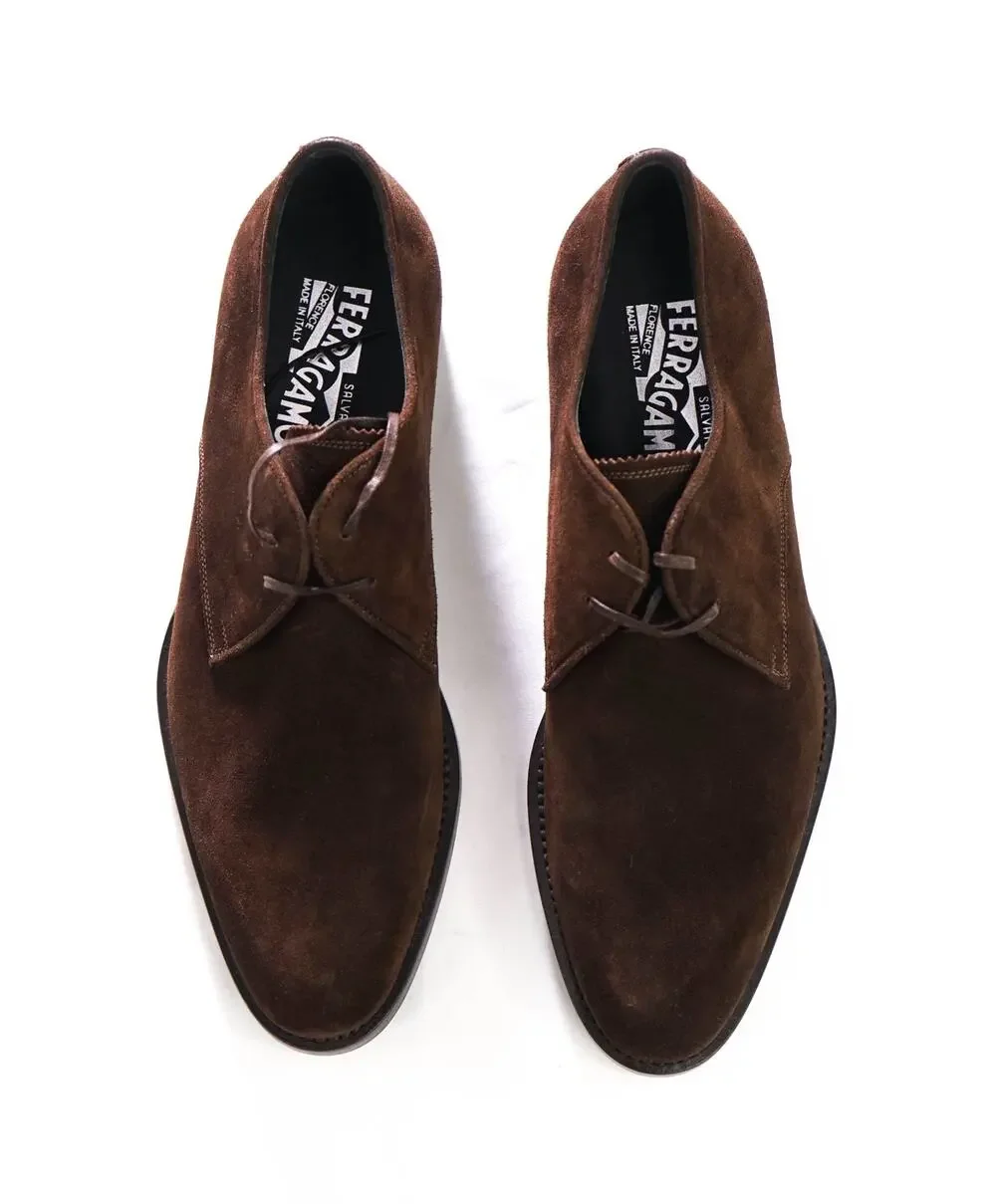 $880 FERRAGAMO - Brown Suede Derby - 8.5 E